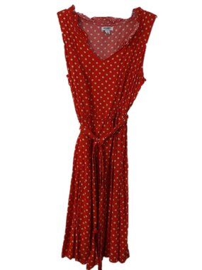 Old Navy Womens Dress Size Medium Red White Polka Dot Midi Sleeveless Length 37"